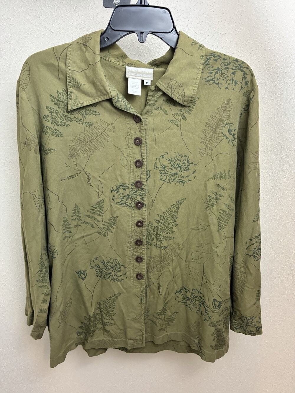 Coldwater Creek Green Button Up Shirt M 100% Rayon
